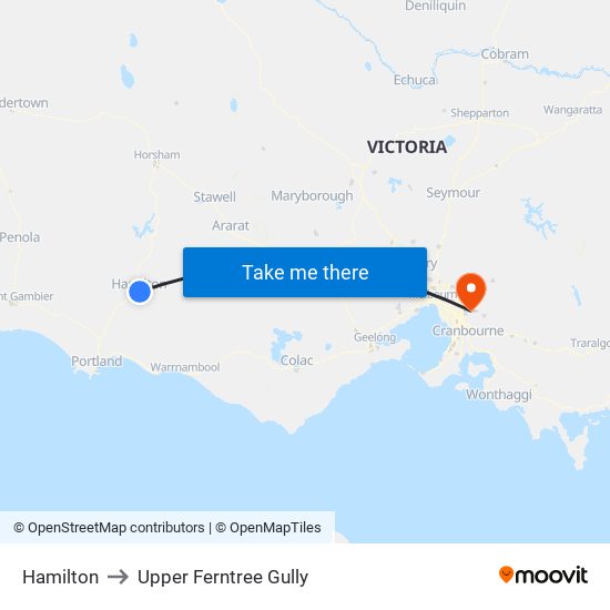 Hamilton to Upper Ferntree Gully map