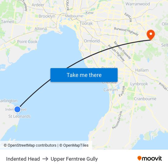 Indented Head to Upper Ferntree Gully map
