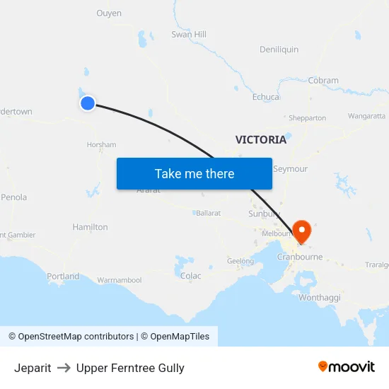 Jeparit to Upper Ferntree Gully map