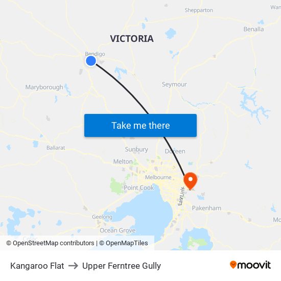 Kangaroo Flat to Upper Ferntree Gully map
