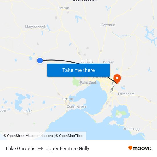 Lake Gardens to Upper Ferntree Gully map