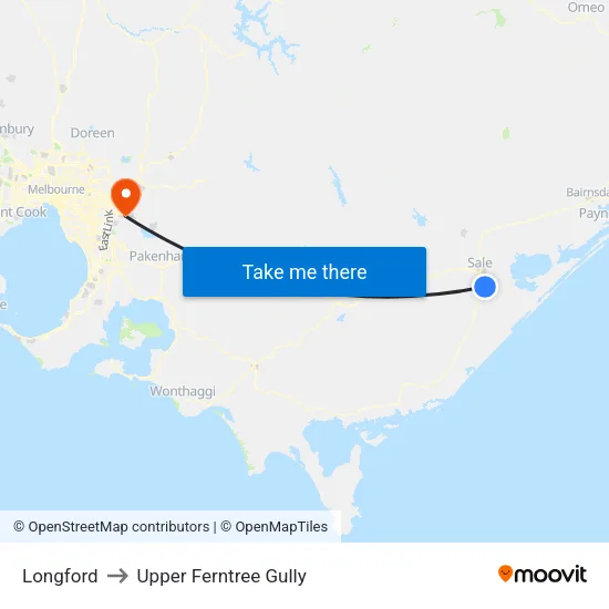 Longford to Upper Ferntree Gully map