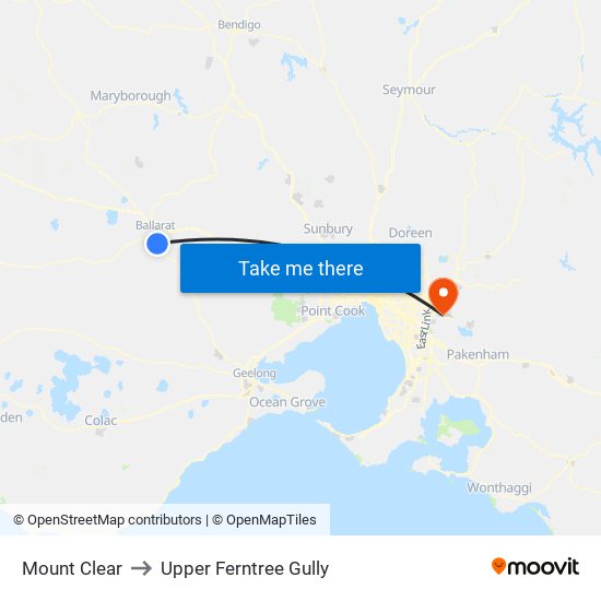 Mount Clear to Upper Ferntree Gully map