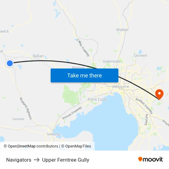 Navigators to Upper Ferntree Gully map