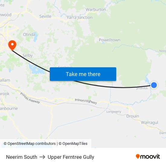 Neerim South to Upper Ferntree Gully map