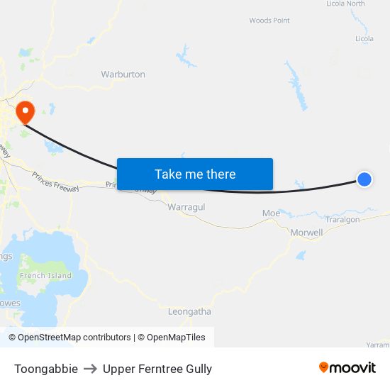 Toongabbie to Upper Ferntree Gully map