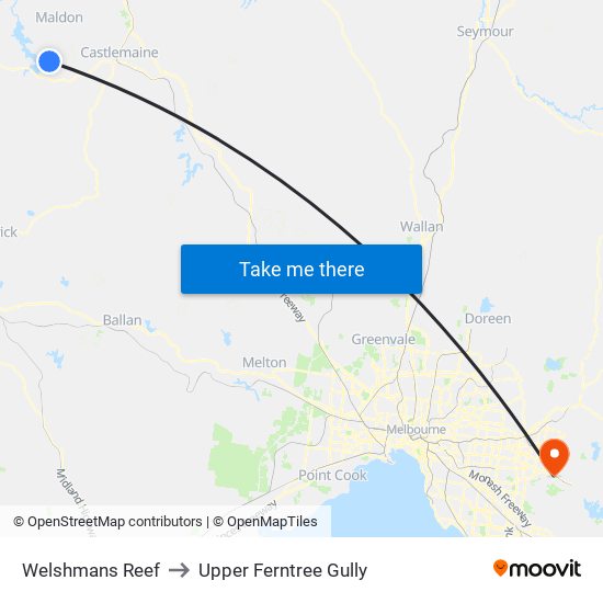 Welshmans Reef to Upper Ferntree Gully map