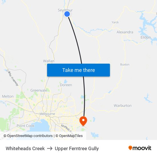 Whiteheads Creek to Upper Ferntree Gully map