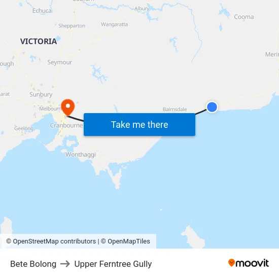 Bete Bolong to Upper Ferntree Gully map