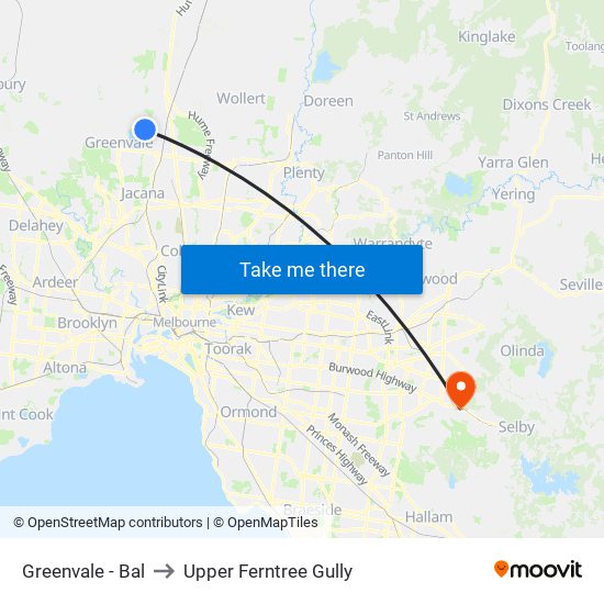 Greenvale - Bal to Upper Ferntree Gully map