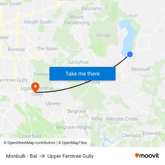 Monbulk - Bal to Upper Ferntree Gully map