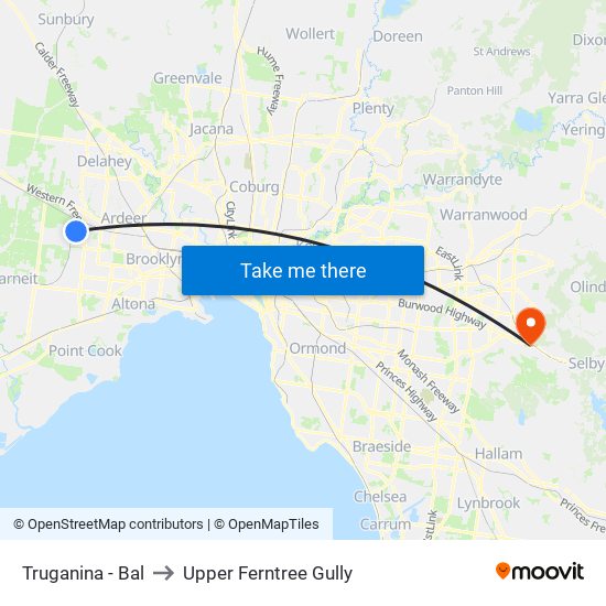 Truganina - Bal to Upper Ferntree Gully map