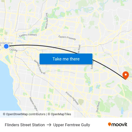 Flinders Street Station to Upper Ferntree Gully map