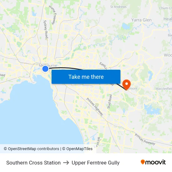 Southern Cross Station to Upper Ferntree Gully map