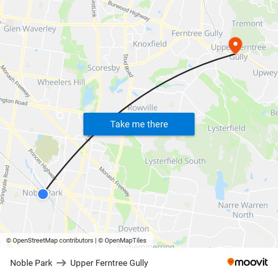 Noble Park to Upper Ferntree Gully map