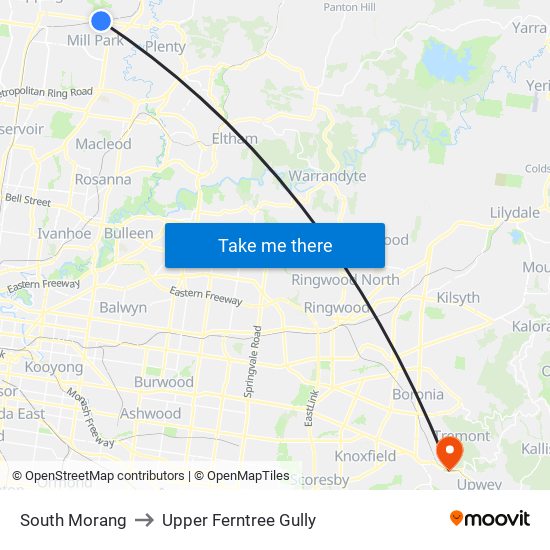 South Morang to Upper Ferntree Gully map