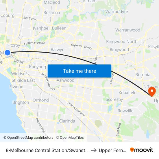 8-Melbourne Central Station/Swanston St (Melbourne City) to Upper Ferntree Gully map