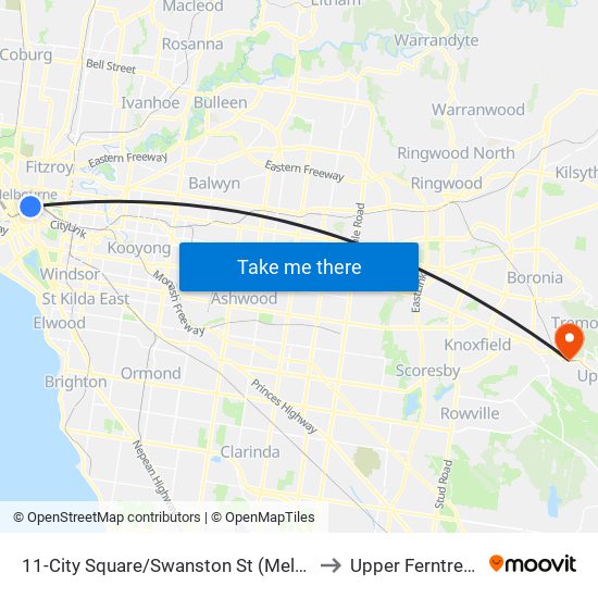 11-City Square/Swanston St (Melbourne City) to Upper Ferntree Gully map