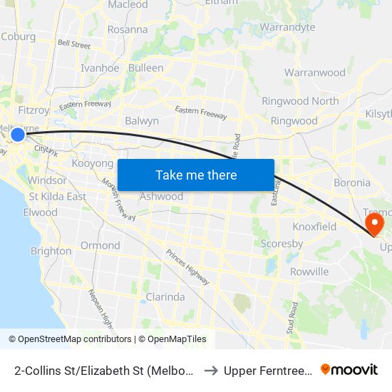 2-Collins St/Elizabeth St (Melbourne City) to Upper Ferntree Gully map