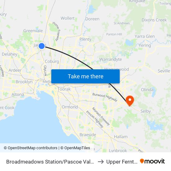 Broadmeadows Station/Pascoe Vale Rd (Broadmeadows) to Upper Ferntree Gully map