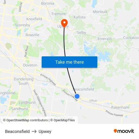 Beaconsfield to Upwey map