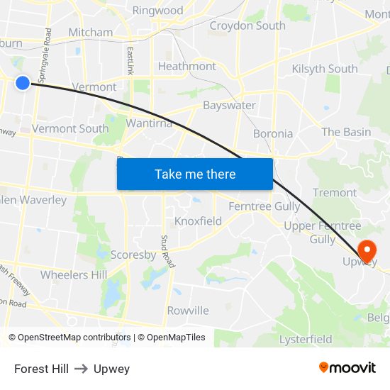 Forest Hill to Upwey map