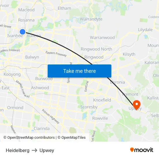 Heidelberg to Upwey map