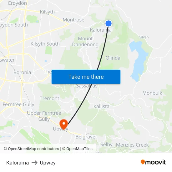 Kalorama to Upwey map