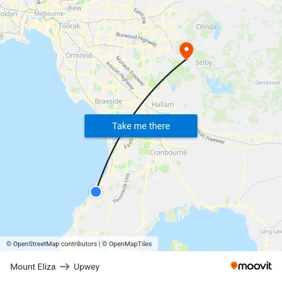 Mount Eliza to Upwey map