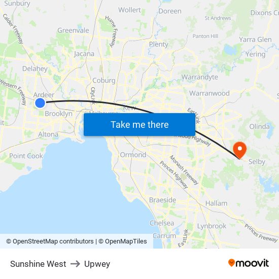 Sunshine West to Upwey map