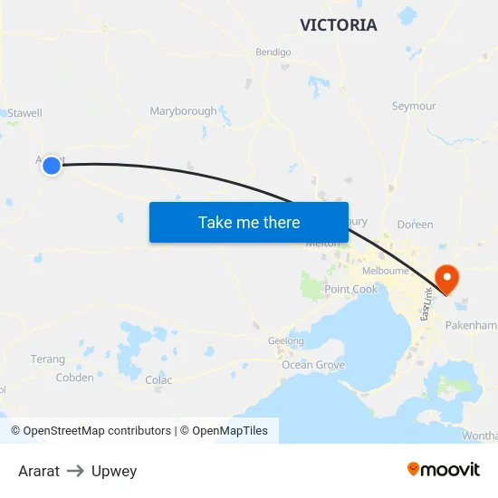 Ararat to Upwey map