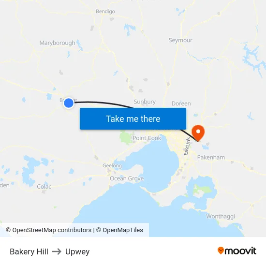 Bakery Hill to Upwey map