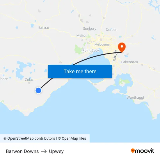 Barwon Downs to Upwey map