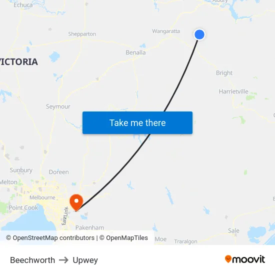 Beechworth to Upwey map