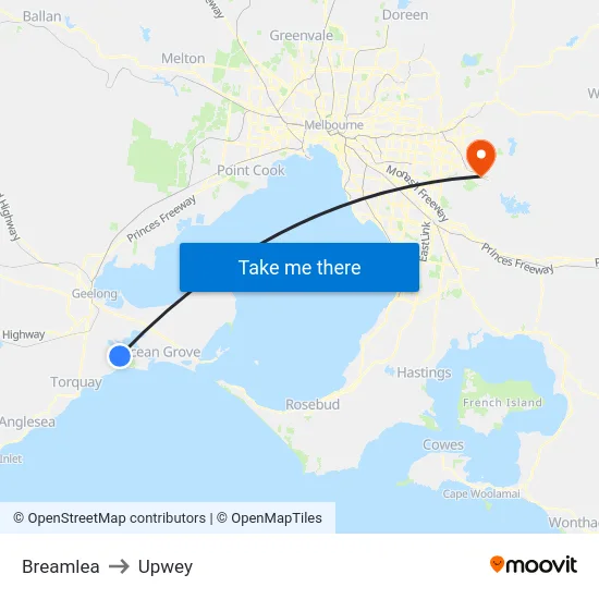 Breamlea to Upwey map