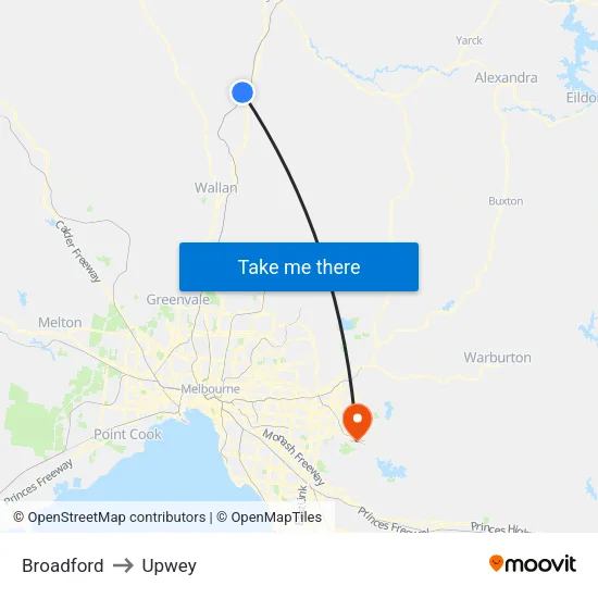 Broadford to Upwey map