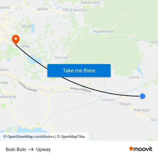 Buln Buln to Upwey map