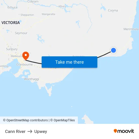 Cann River to Upwey map