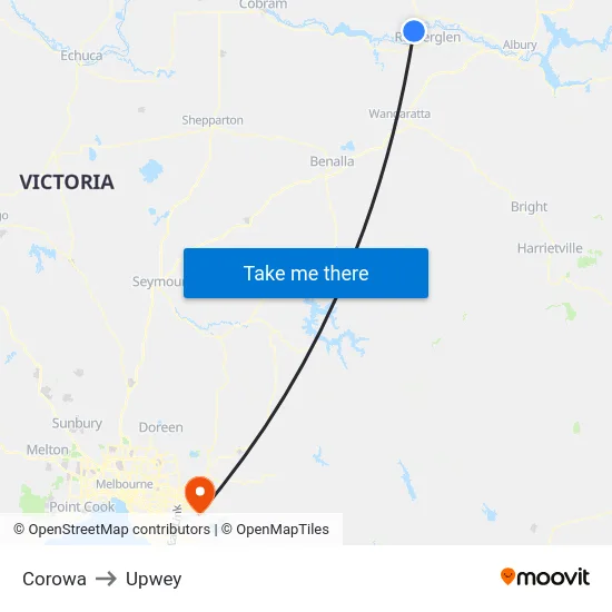 Corowa to Upwey map