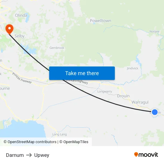Darnum to Upwey map
