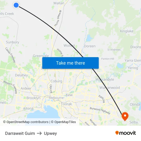 Darraweit Guim to Upwey map