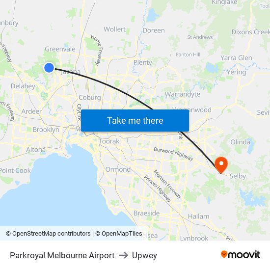 Parkroyal Melbourne Airport to Upwey map