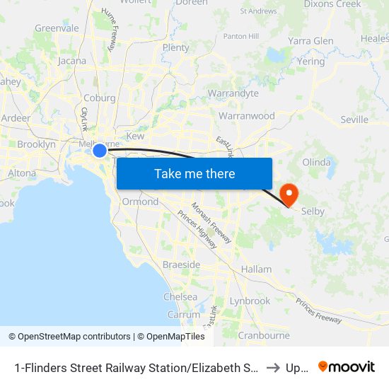 1-Flinders Street Railway Station/Elizabeth St (Melbourne City) to Upwey map