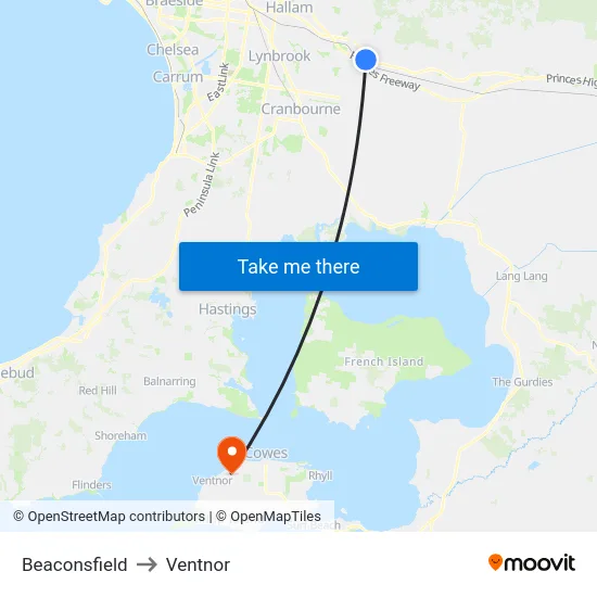 Beaconsfield to Ventnor map