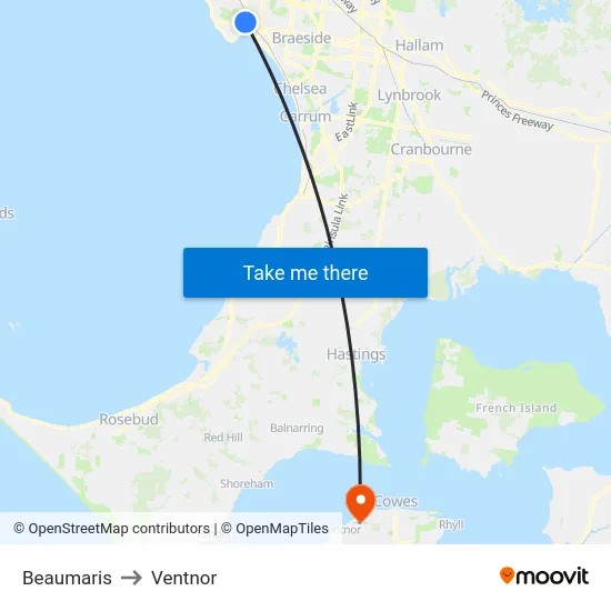 Beaumaris to Ventnor map
