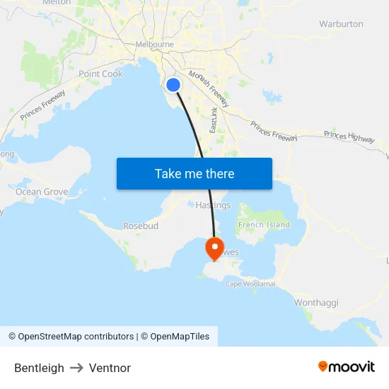 Bentleigh to Ventnor map