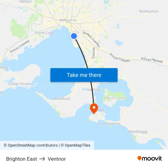 Brighton East to Ventnor map