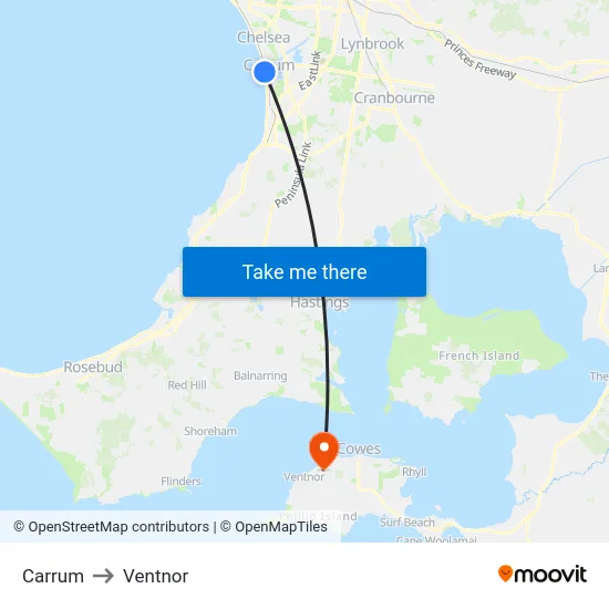 Carrum to Ventnor map