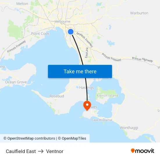 Caulfield East to Ventnor map