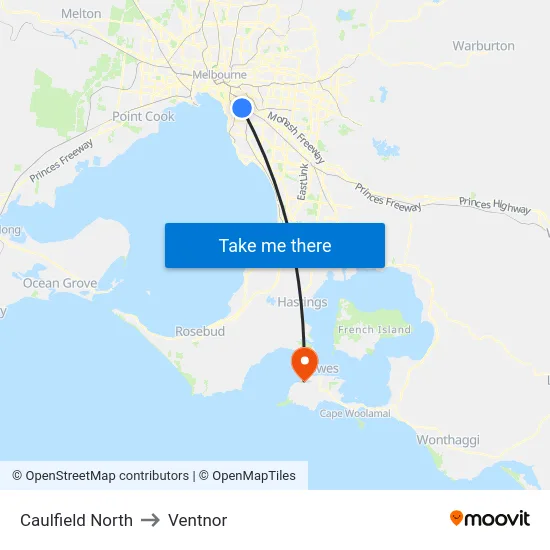 Caulfield North to Ventnor map